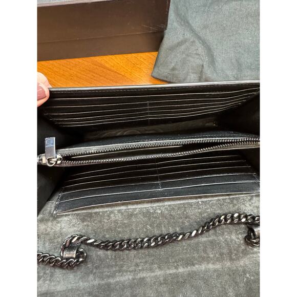 Saint Laurent Metallic Striped Monogram Chain Wallet in Red/Black - Picture 11 of 16